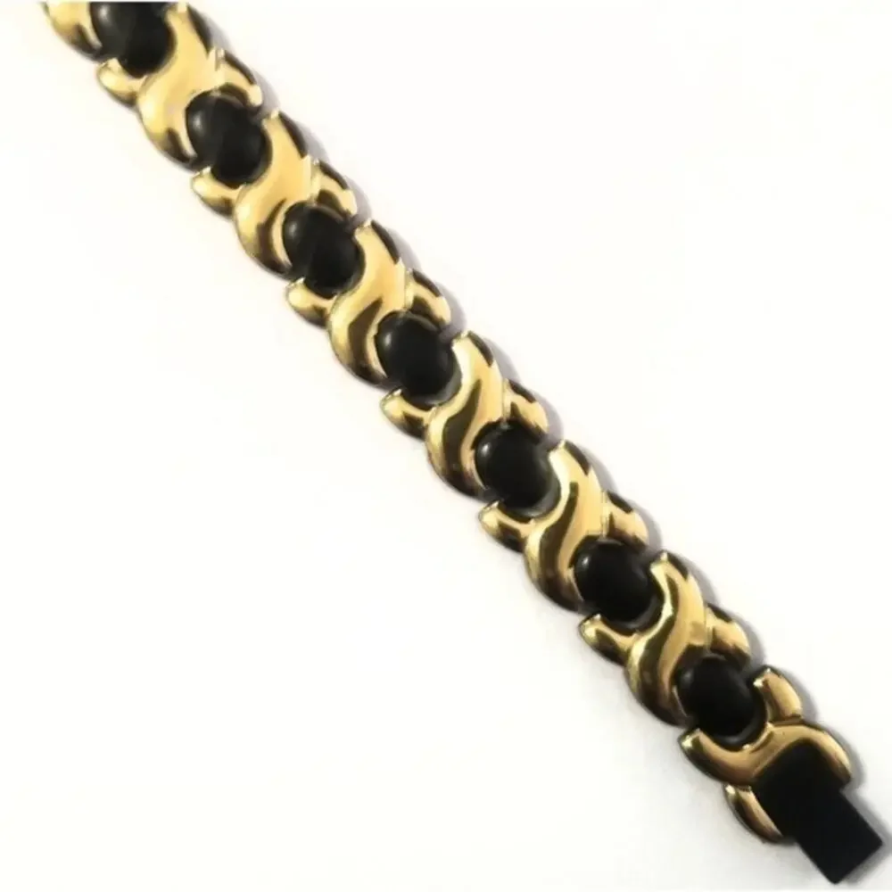 316L stainless steel‎ black gold tarnish resistant men women magnetic bracele…